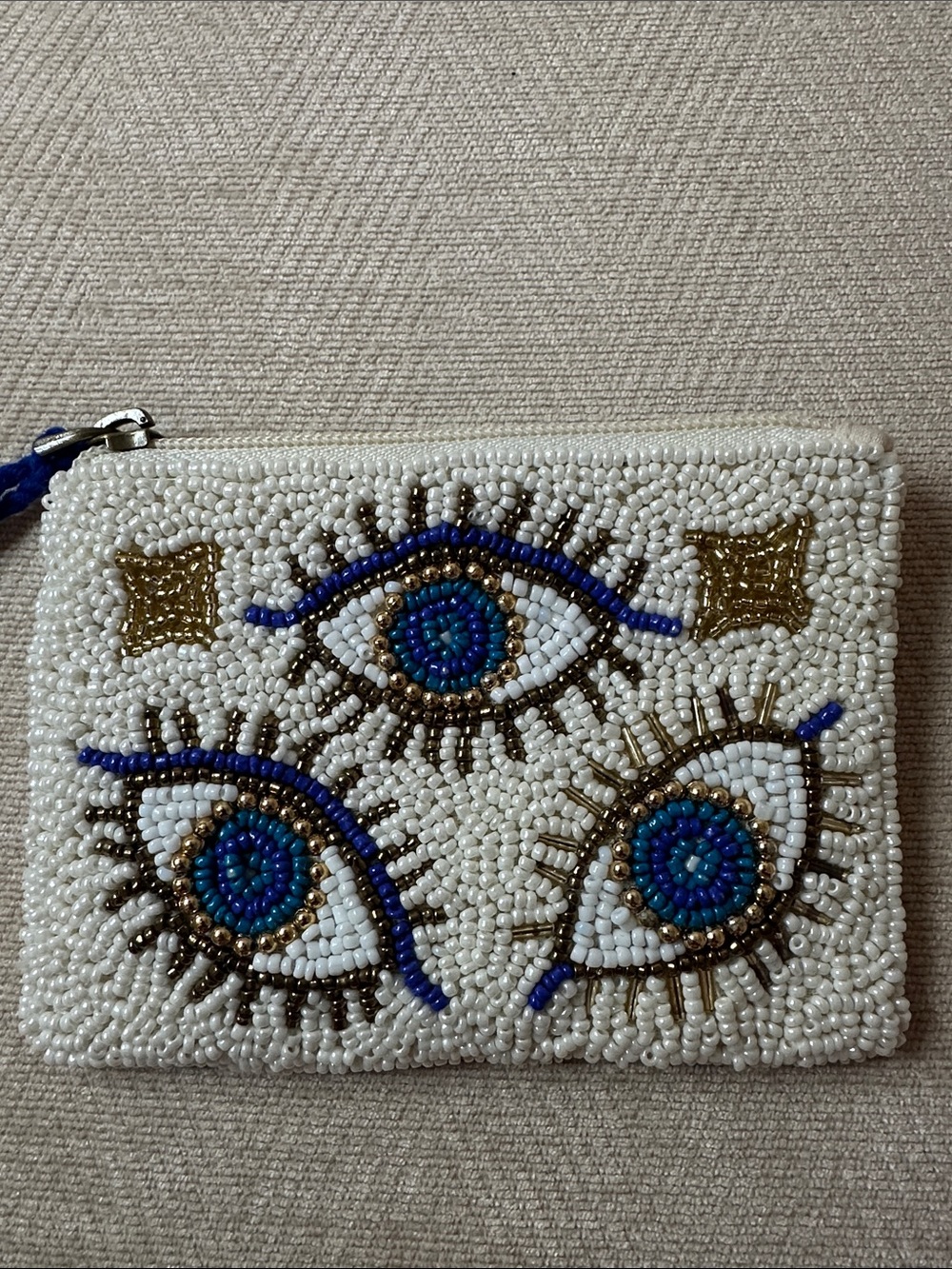 Beaded Evil Eye Coin Purse with Blue Tassel - Picture 5 of 6